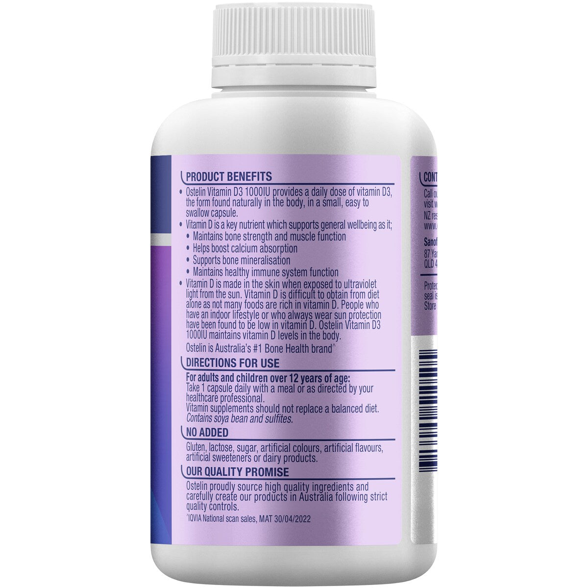 Ostelin Vitamin D 1000iu D3 Capsules For Bone Health + Immunity 275 Pack