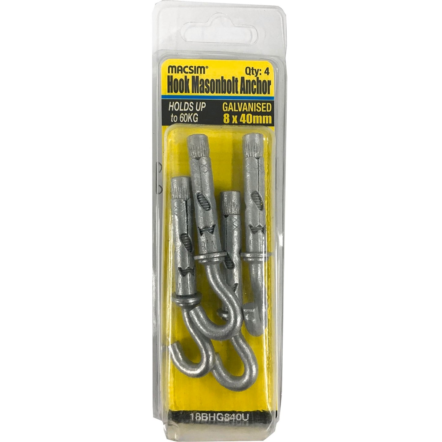Macsim Masonbolt Hook - 8 x 40mm - 4 Pack
