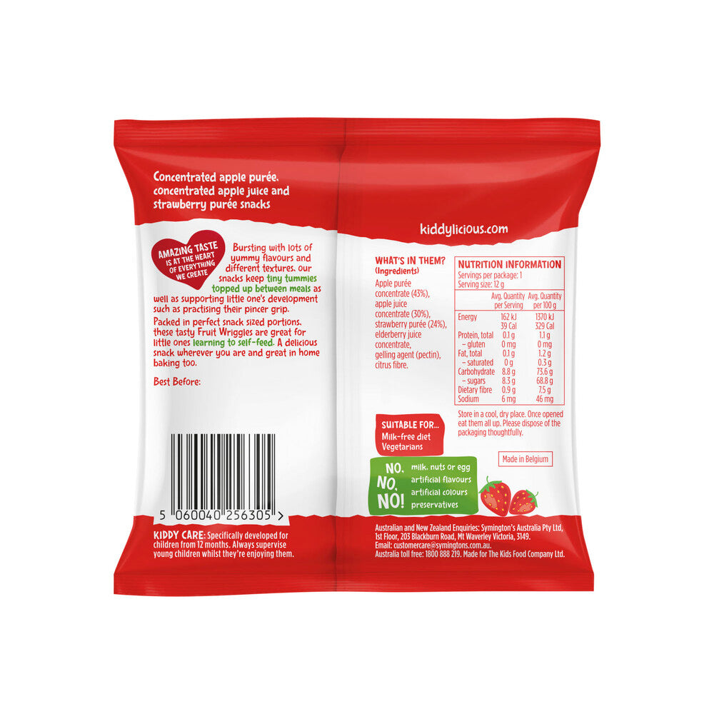 Kiddylicious Strawberry Fruit Wriggles 12+ Months - 12g