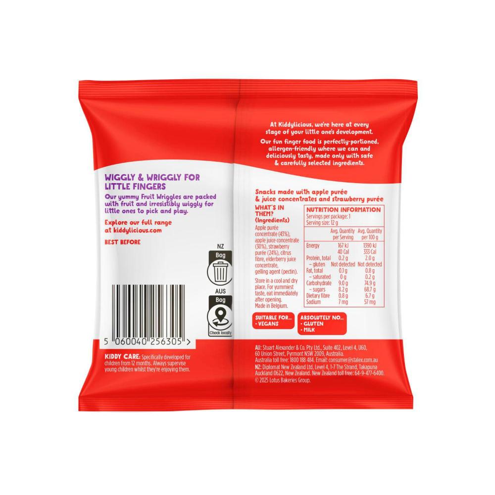 Kiddylicious Strawberry Fruit Wriggles 12+ Months - 12g