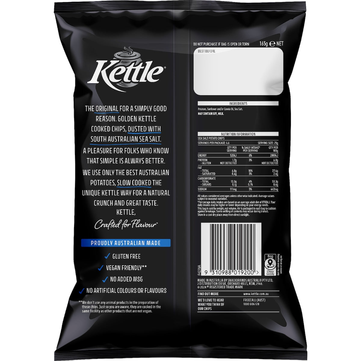 Kettle Original Sea Salt Potato Chips 165g