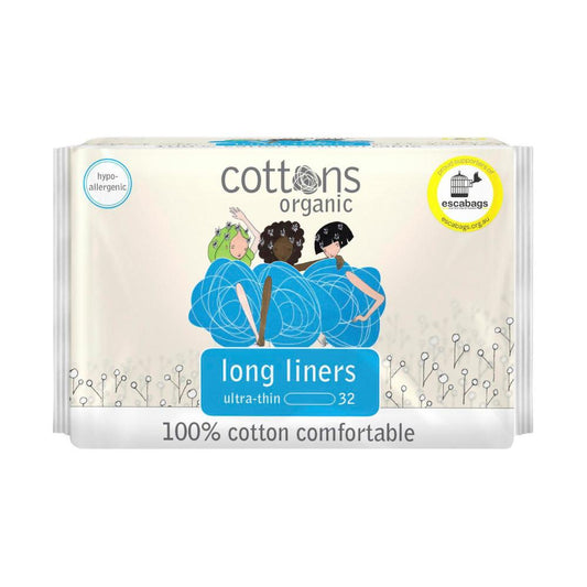 Cottons Organic Long Panty Liners - 32 pack