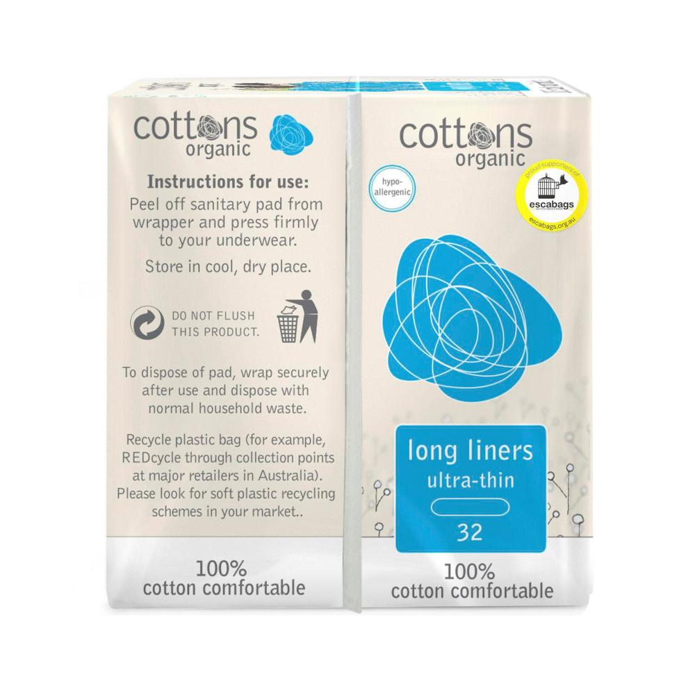 Cottons Organic Long Panty Liners - 32 pack