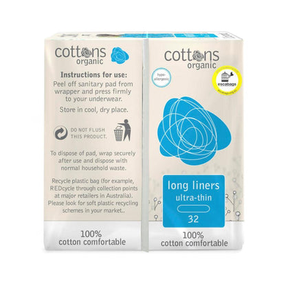 Cottons Organic Long Panty Liners - 32 pack