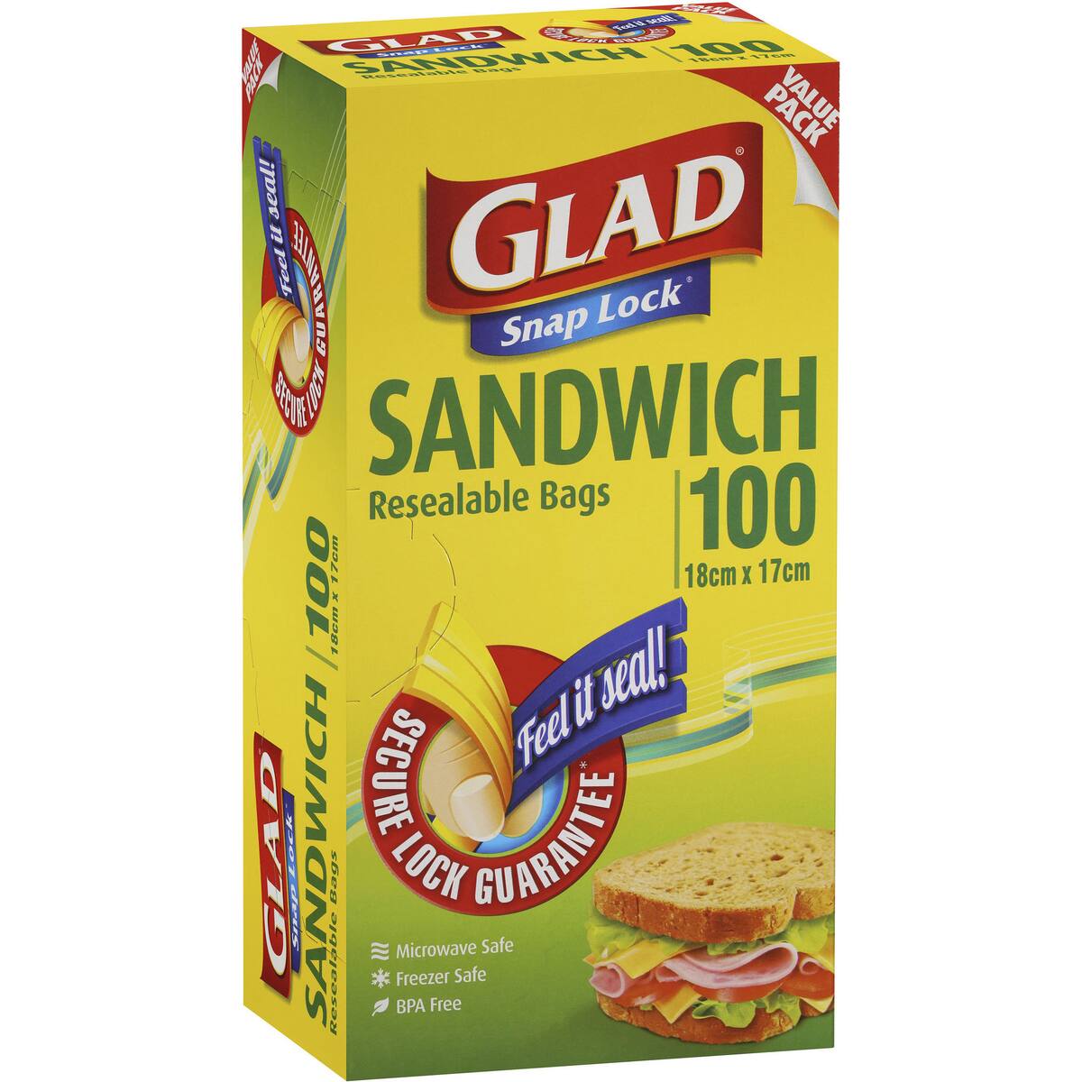Glad Snaplock Reseal Sandwich Bags 100 Pack