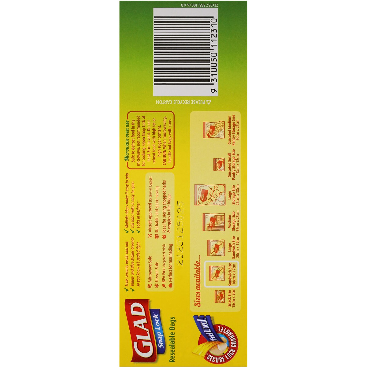 Glad Snaplock Reseal Sandwich Bags 100 pack