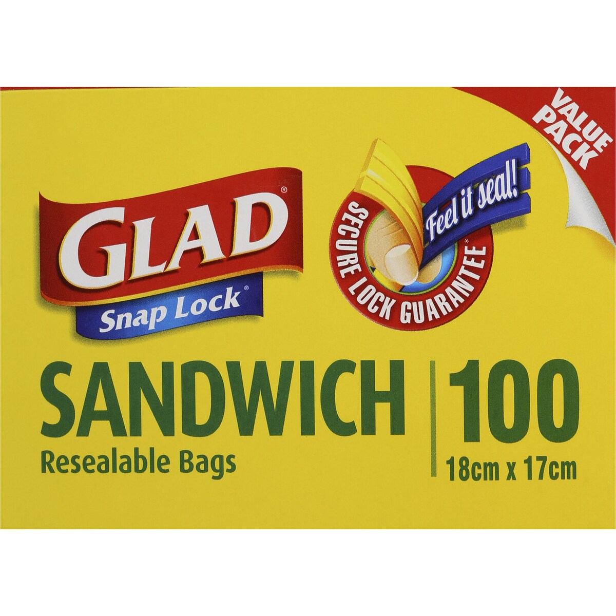 Glad Snaplock Reseal Sandwich Bags 100 pack
