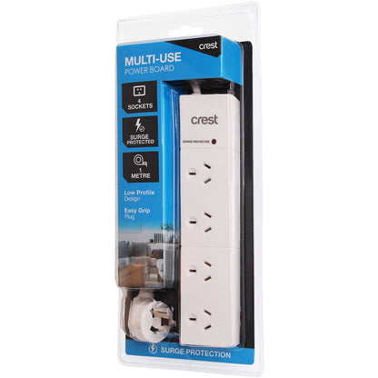 Crest 4 Way Power Board With Surge 1m