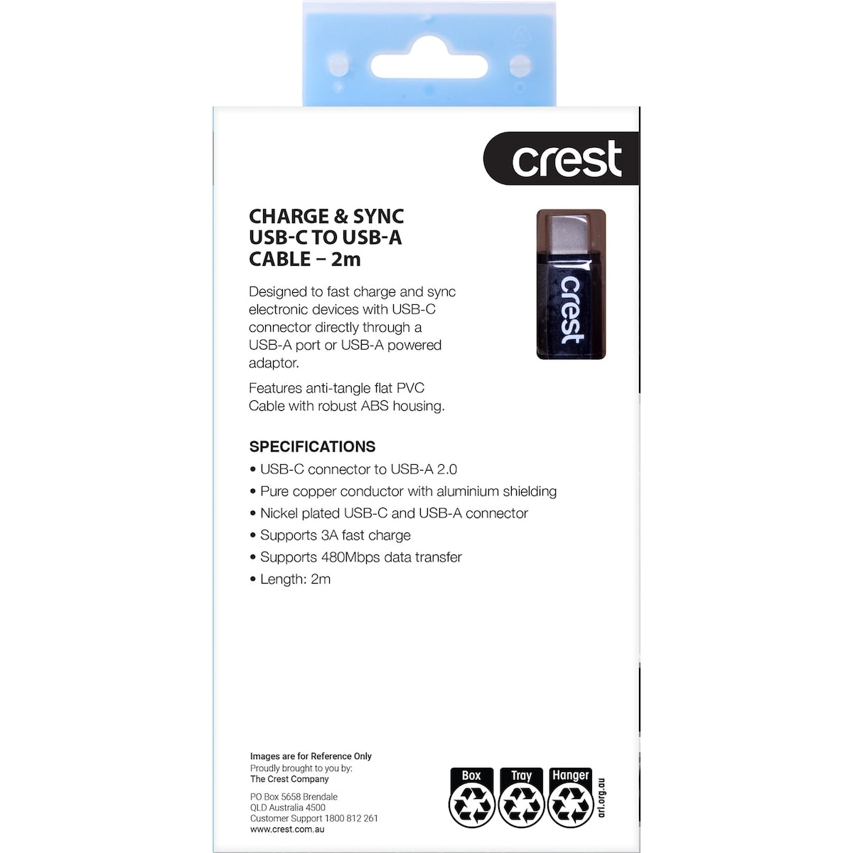 Crest Usb C To Usb A Flat Cable 2m Each