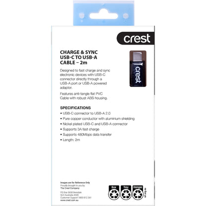 Crest Usb C To Usb A Flat Cable 2m Each