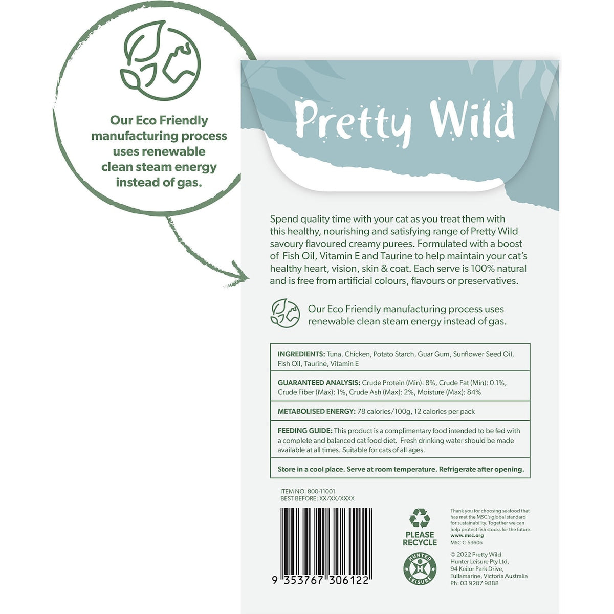 Pretty Wild Creamy Tuna Puree Cat Treats 15g X 4 Pack