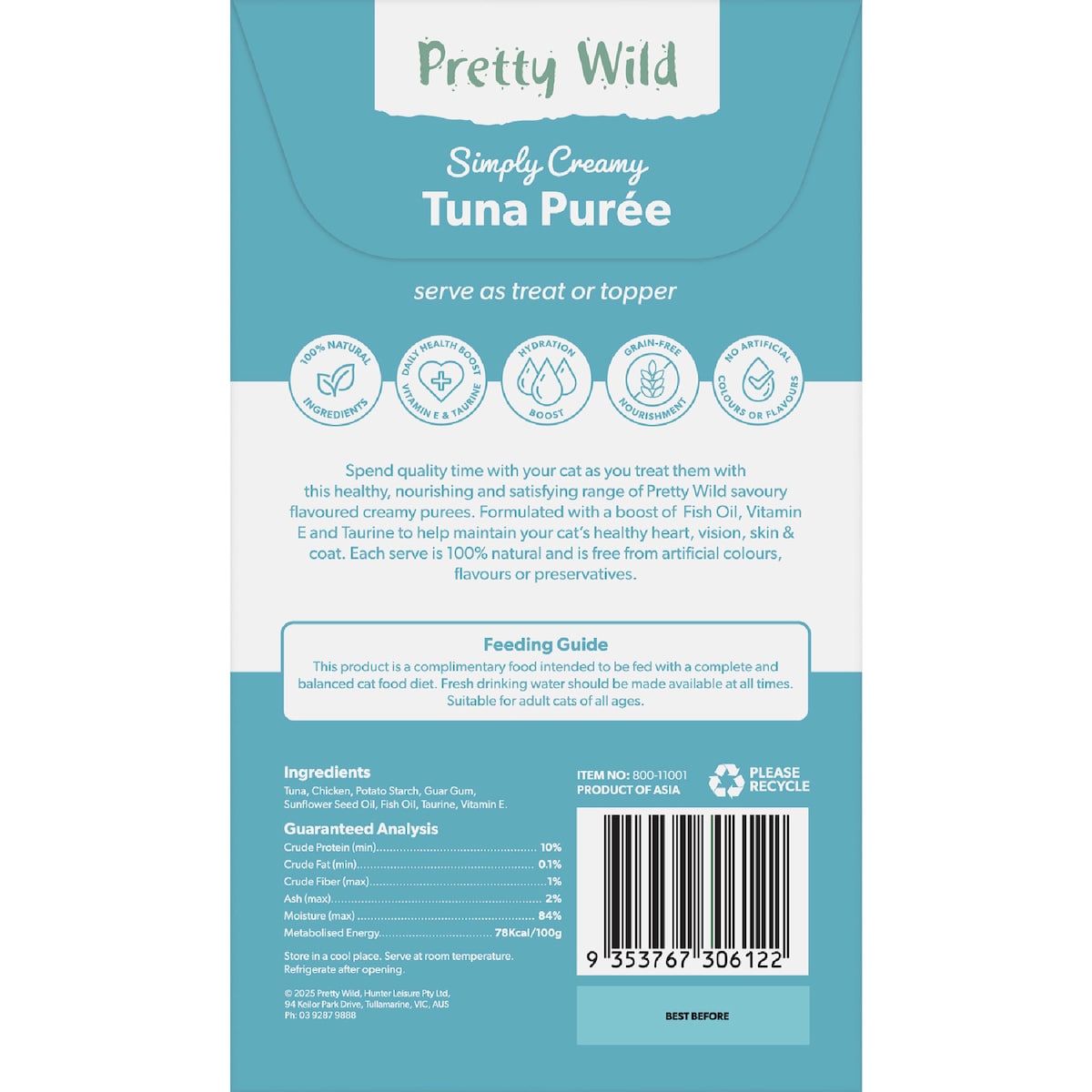 Pretty Wild Creamy Tuna Puree Cat Treats 15g X 4 Pack