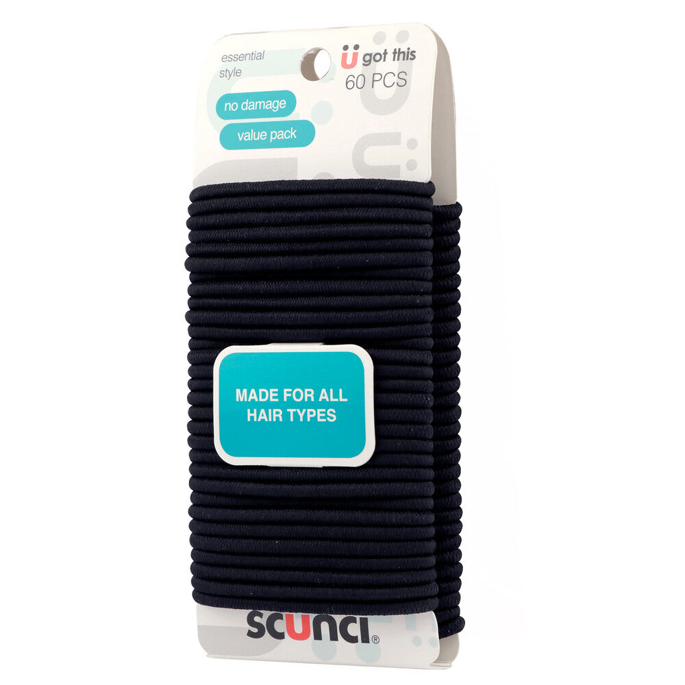Scunci 4mm No Damage Black Elastics - 60 pack
