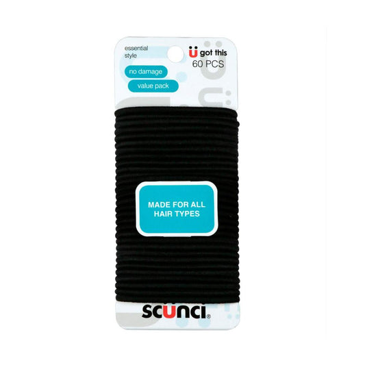 Scunci 4mm No Damage Black Elastics - 60 pack