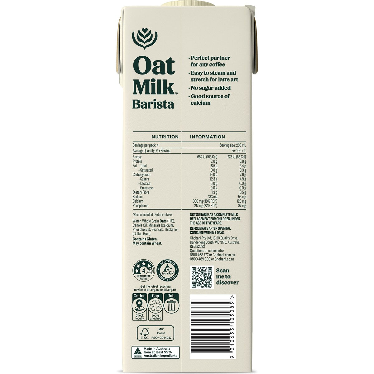 Chobani Oat Milk Barista Edition 1l
