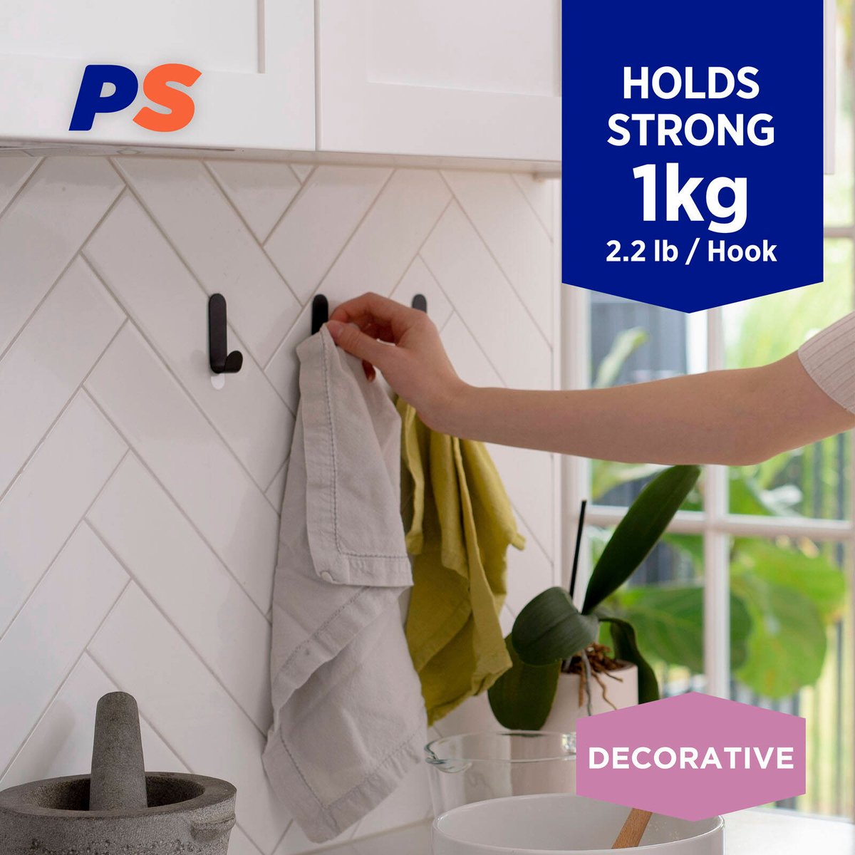 Permastik Medium Black Metal Hooks 3 Pack - 18mm x 70mm - Black