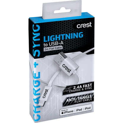 Crest Lightning To Usb A Flat Cable White 2m Each
