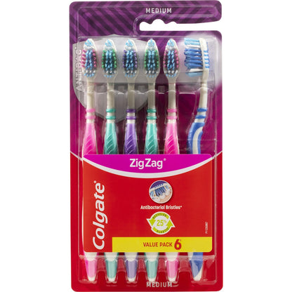 Colgate Toothbrush Zig Zag Medium Daily Clean Value 6 Pack