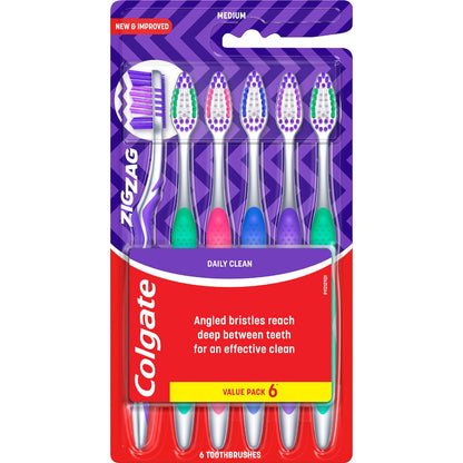 Colgate Toothbrush Zig Zag Medium Daily Clean Value 6 Pack