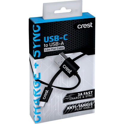 Crest Usb C To Usb A Flat Cable Black 1.2m Each