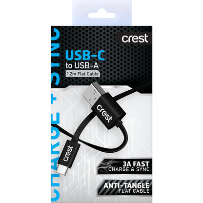 Crest Usb C To Usb A Flat Cable Black 1.2m Each