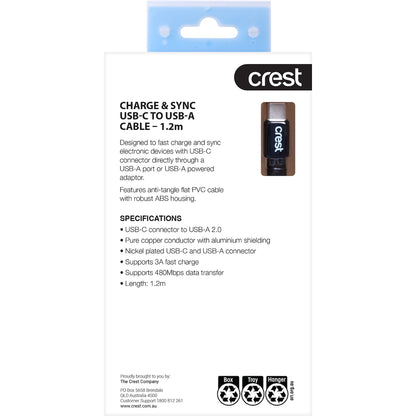 Crest Usb C To Usb A Flat Cable Black 1.2m Each