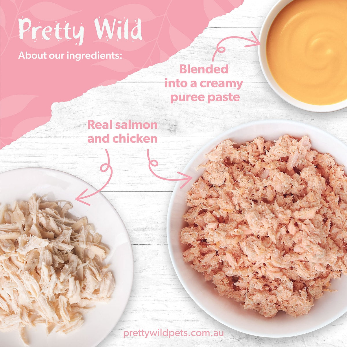 Pretty Wild Creamy Salmon & Chicken Puree Cat Treats 15g X 4 Pack