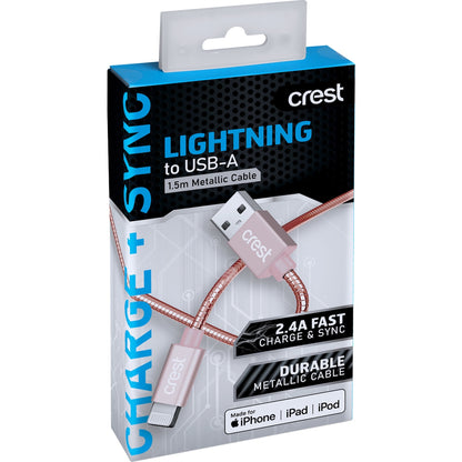 Crest Lightning To Usb A Metallic Cable Assorted 1.5m Each