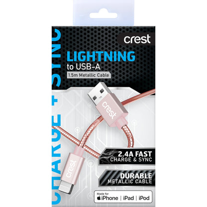 Crest Lightning To Usb A Metallic Cable Assorted 1.5m Each