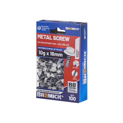 Bremick Metal Hex Screw - 10g x 16mm - 100 Pack