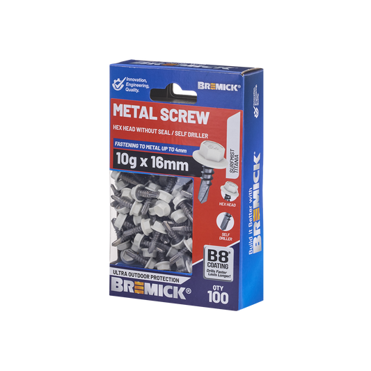 Bremick Metal Hex Screw - 10g x 16mm - 100 Pack
