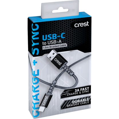 Crest Usb C To Usb A Braided Cable Assorted 1.5m Each