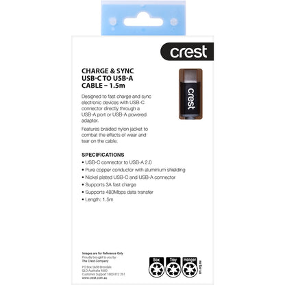 Crest Usb C To Usb A Braided Cable Assorted 1.5m Each