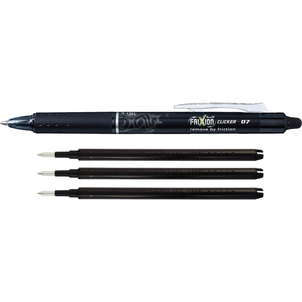 Pilot Frixion Erasable Retractable Gel Pen 0.7mm Black +3 Refills Each