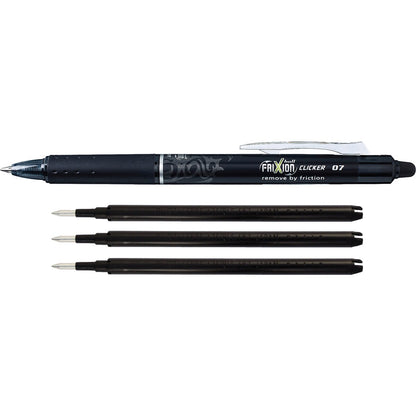 Pilot Frixion Erasable Retractable Gel Pen 0.7mm Black +3 Refills Each