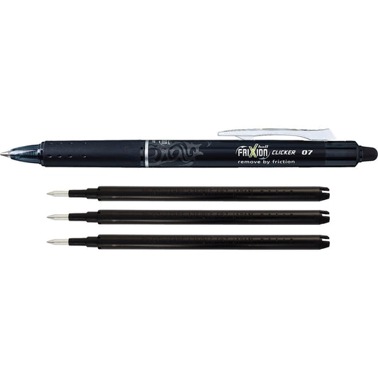 Pilot Frixion Erasable Retractable Gel Pen 0.7mm Black +3 Refills Each