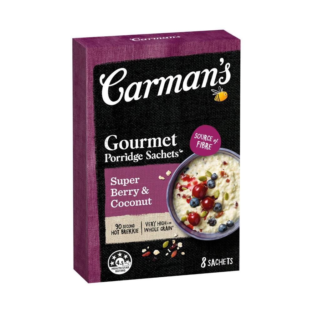 Carman's Porridge Sachets Super Berry & Coconut 8 Pack - 320g