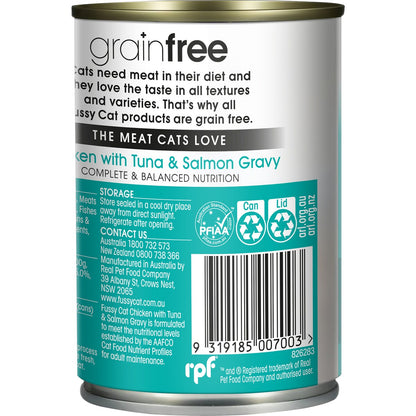 Fussy Cat Grain Free Adult Wet Cat Food Chicken, Tuna & Salmon Gravy 400g
