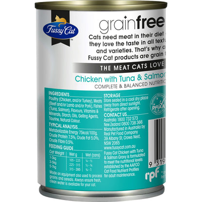 Fussy Cat Grain Free Adult Wet Cat Food Chicken, Tuna & Salmon Gravy 400g