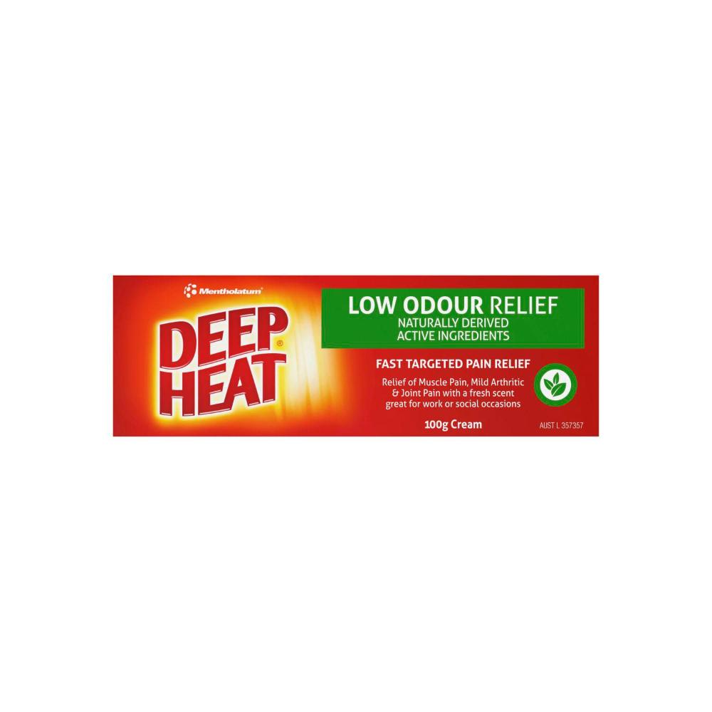 Deep Heat Low Odour Pain Relief Cream - 100g