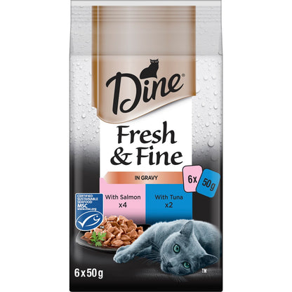 Dine Fresh & Fine Gravy Salmon & Tuna 50g X 6 Pack