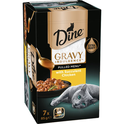 Dine Pulled Menu Adult Wet Cat Food Gravy Indulgence With Chicken 85g X 7 Pack