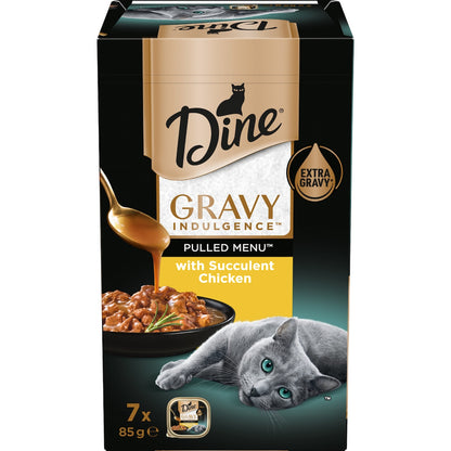 Dine Pulled Menu Adult Wet Cat Food Gravy Indulgence With Chicken 85g X 7 Pack