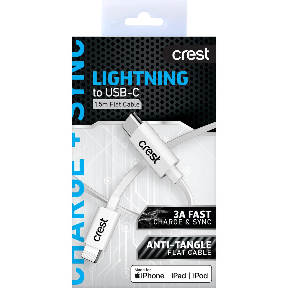 Crest Lightning To Usb-c 1.5m Flat Cable Each