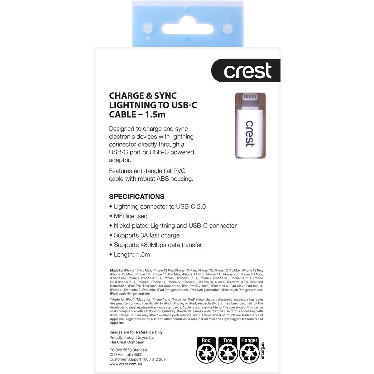 Crest Lightning To Usb-c 1.5m Flat Cable Each