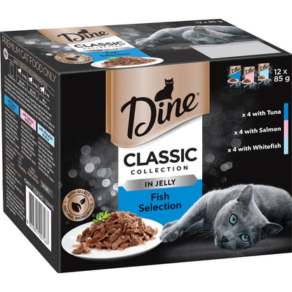 Dine Adult Wet Cat Food In Jelly Fish Selection Trays 85g X 12 Pack