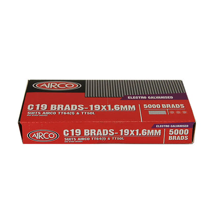 AIRCO C Series Electro Galvanised Brad Nail - 19mm Box of 5000 BC16190