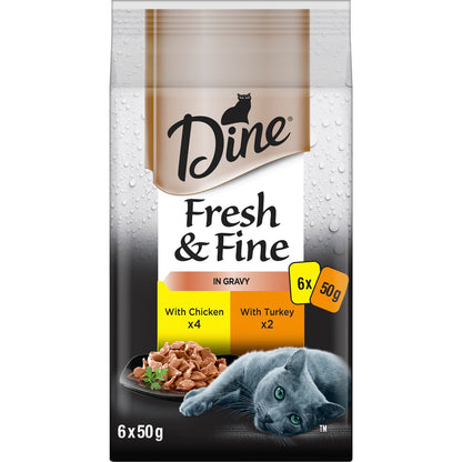 Dine Fresh & Fine In Gravy With Chicken / With Turkey 50g X 6 Pack