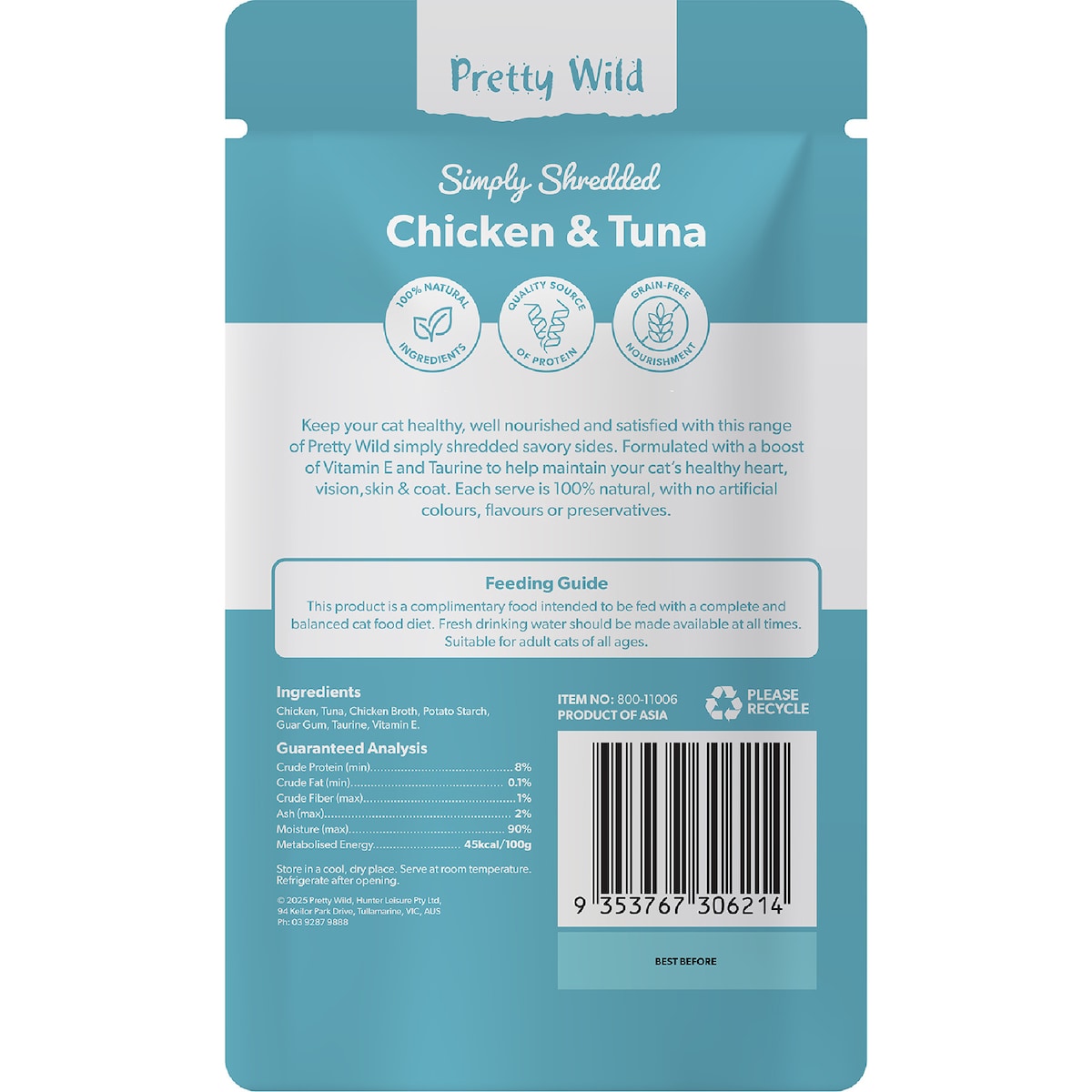 Pretty Wild Shredded Chicken & Tuna Wet Cat Food 80g
