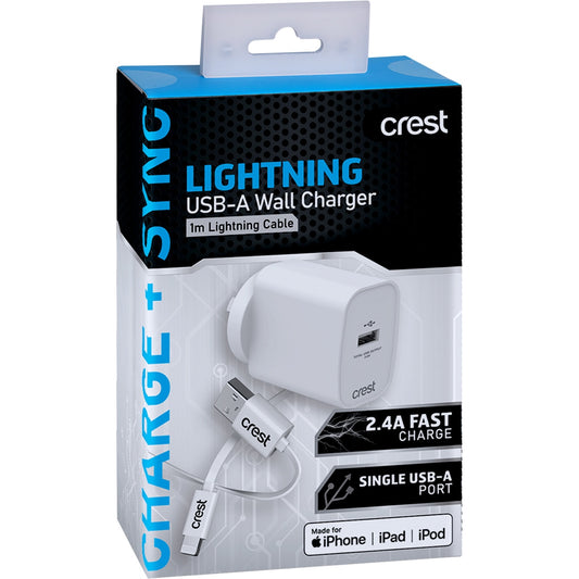 Crest Lightning Usb-a Wall Charger & Cable 1m Each